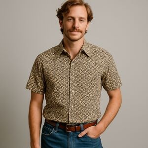 Vintage Esprit by Campus Men’s Fitted Paisley Print Button Down Shirt M Retro